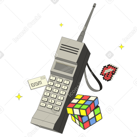 Retro Nokia phone and rubik's cube PNG, SVG