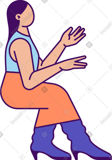 坐着的女人举手 PNG, SVG