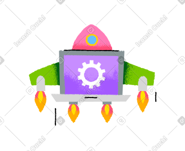 Laptop upgrading with a spaceship in the background PNG, SVG