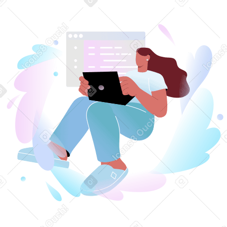 Женщина пишет код на ноутбуке в PNG, SVG