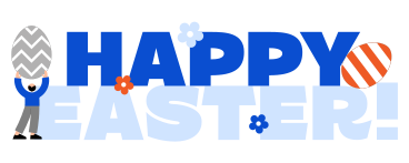 Text Happy Easter with eggs and flowers PNG, SVG