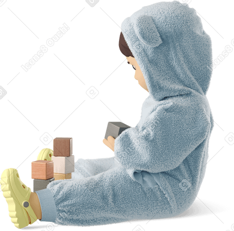 3D small child playing Illustration in PNG, SVG