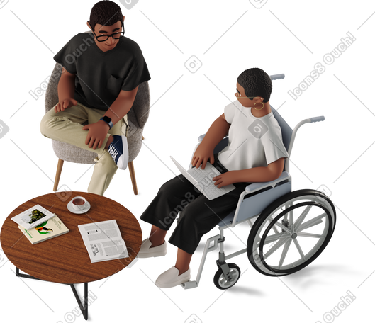 3D man and woman meeting at work PNG, SVG