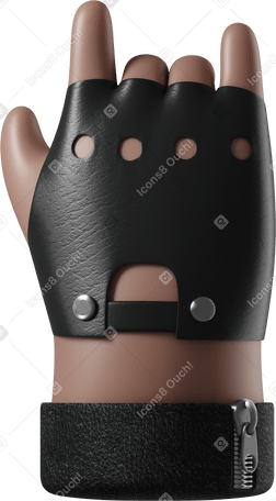 3D Rocker's brown skin hand in leather glove showing a rock sign ...