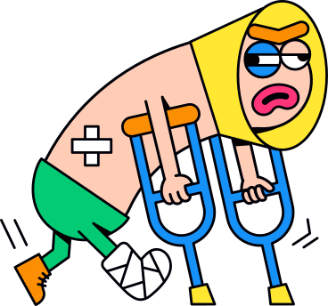 character with broken leg on crutches PNG, SVG