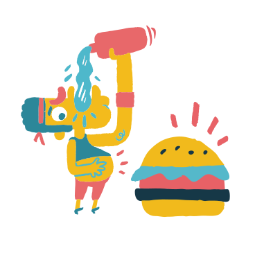 水をがぶ飲みするハンバーガーを持つ男性 PNG、SVG