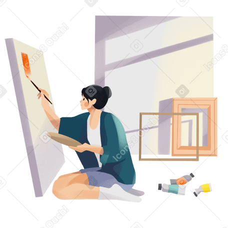 Young woman painting on canvas Illustration in PNG, SVG