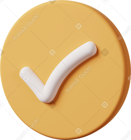 3D round check mark side view yellow Illustration in PNG, SVG