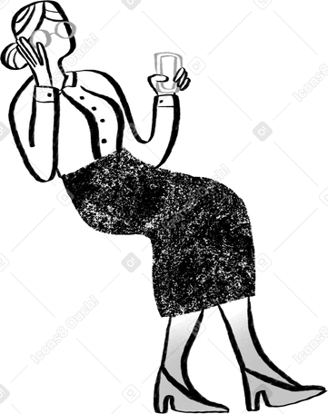 black and white woman office worker in glasses sitting with a phone PNG, SVG
