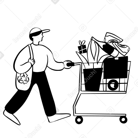 다양한 제품이 가득한 장바구니를 들고 있는 남자 PNG, SVG
