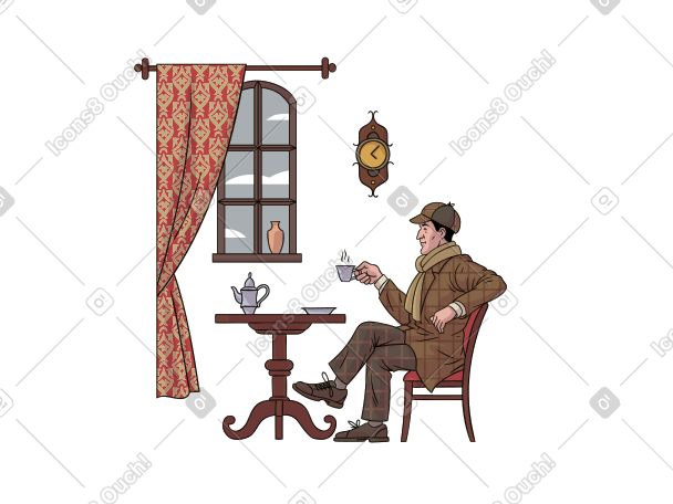 A man sitting at a table in front of a window PNG, SVG