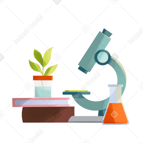 Microscope and chemistry flasks Illustration in PNG, SVG