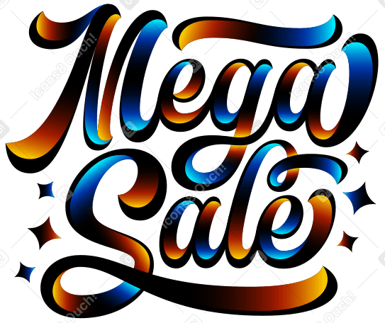 lettering mega sale with blue and yellow gradient shadow Illustration in PNG, SVG