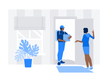 Mujer recibiendo entrega puerta a puerta por mensajería PNG, SVG