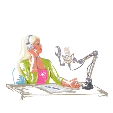 Young woman recording a podcast PNG, SVG