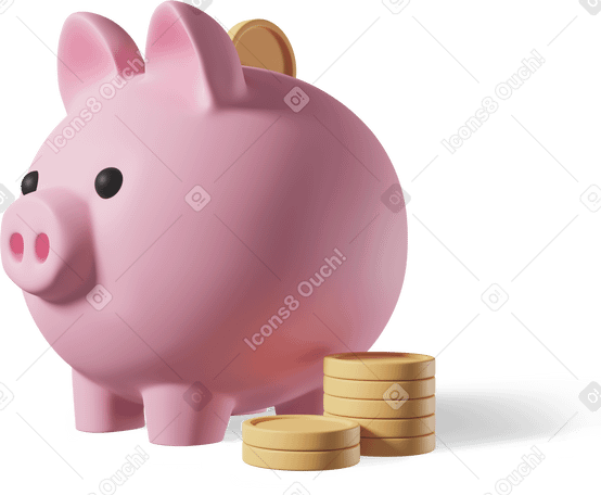 3D Piggy bank with coins PNG, SVG