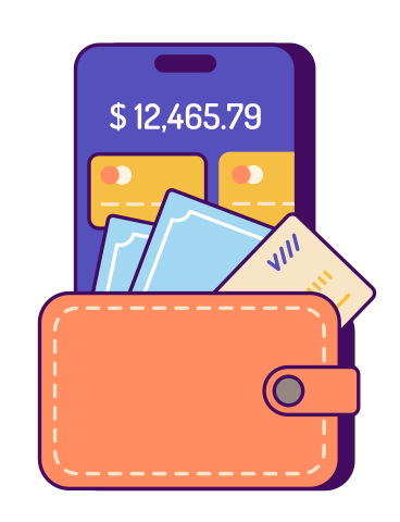 Электронный кошелек с кредитными картами в PNG, SVG