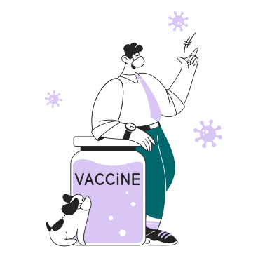 Guy and his dog are getting rid of the Covid virus PNG, SVG