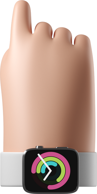 Vista posterior de una mano de piel blanca con un reloj inteligente encendido apuntando hacia arriba PNG, SVG