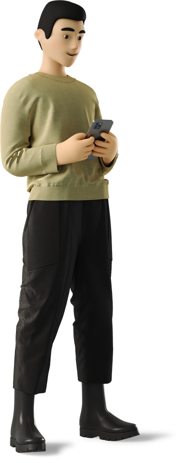 asian young man looking at phone in both hands PNG, SVG
