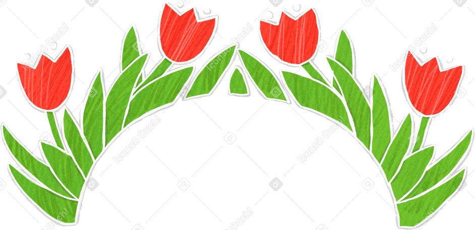 red tulips arranged in a semicircle PNG、SVG