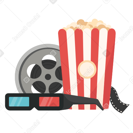 Popcorn and 3D glasses for watching movies PNG, SVG