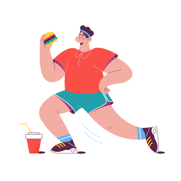 Atleta haciendo deporte y comiendo hamburguesa. PNG, SVG