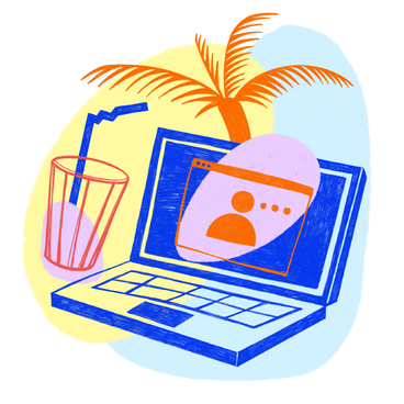 Remote work in warm countries with a glass of cocktail PNG, SVG