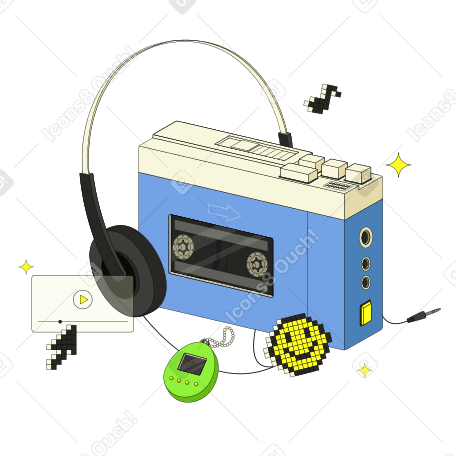 Ретро-кассетный музыкальный проигрыватель 90-х годов. в PNG, SVG