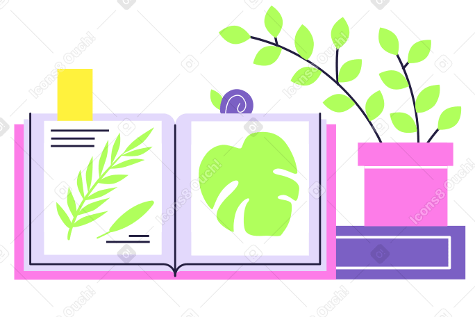 Книга по ботанике с изображениями растений. в PNG, SVG