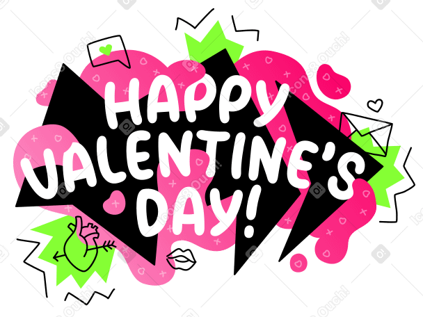 Happy Valentine's day lettering colorful with doodles Illustration in PNG, SVG