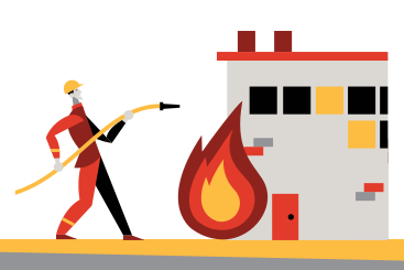 Firefighter extinguishing a building on fire PNG, SVG