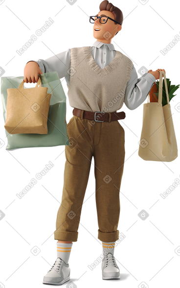 Young man with shopper PNG, SVG