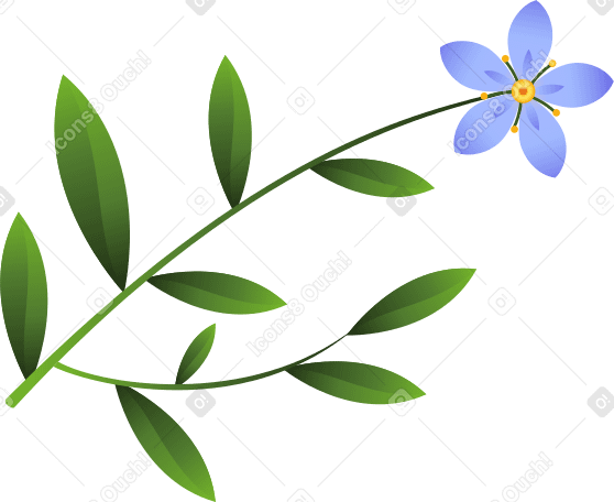 uma pequena flor azul em um galho com folhas PNG, SVG