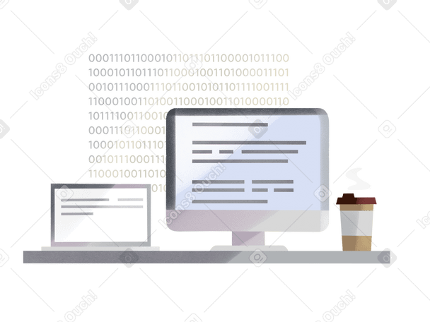 Programmer's workplace with code in the background PNG, SVG