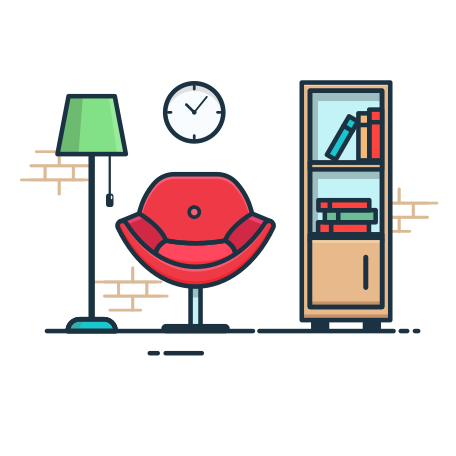 Room with books and lamp PNG, SVG