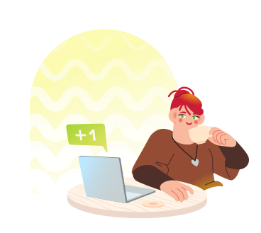 Женщина работает удаленно на своем ноутбуке  в PNG, SVG