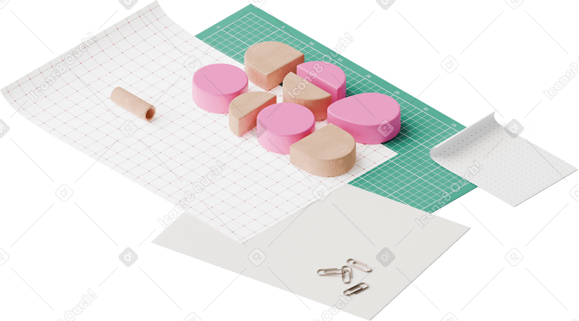 3D isometric view of papers and geometric shapes в PNG, SVG