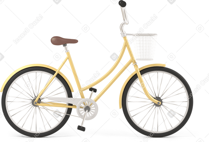 3D side view of yellow city bike Illustration in PNG, SVG