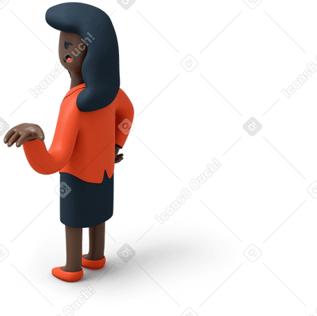 3D Back view of black woman raising her hand up and looking left Illustration in PNG, SVG