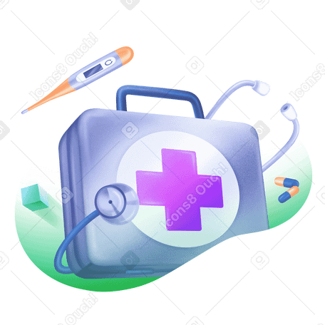 First aid kit, thermometer, and stethoscope  PNG, SVG