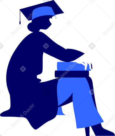 female college graduate in graduation cap and gown is sitting PNG, SVG