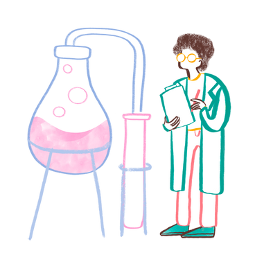 Scientist looking at chemical experiment PNG, SVG