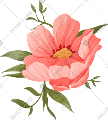 粉红色的花与叶子 PNG, SVG