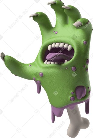 3D 尖叫的绿色僵尸手，手掌上有一张嘴 PNG, SVG