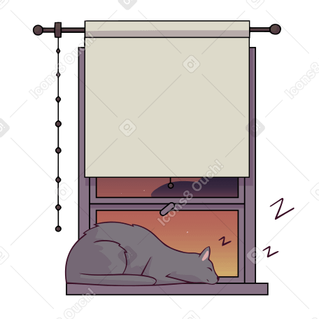 日落时猫睡在窗台上 PNG, SVG