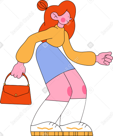 girl with bag standing and reaching for something Illustration in PNG, SVG