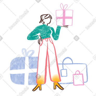 拿着一堆礼物站着的女人 PNG, SVG