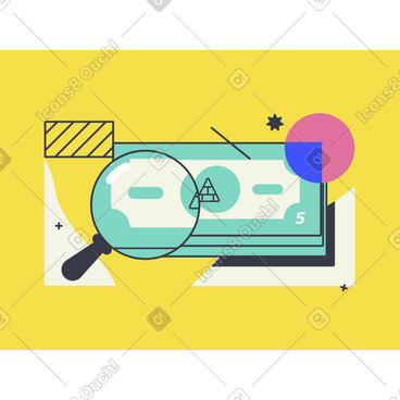 Examining banknote with magnifying glass for expense tracking animated illustration in GIF, Lottie (JSON), AE