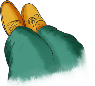 Top view of legs in green pants and yellow shoes PNG, SVG